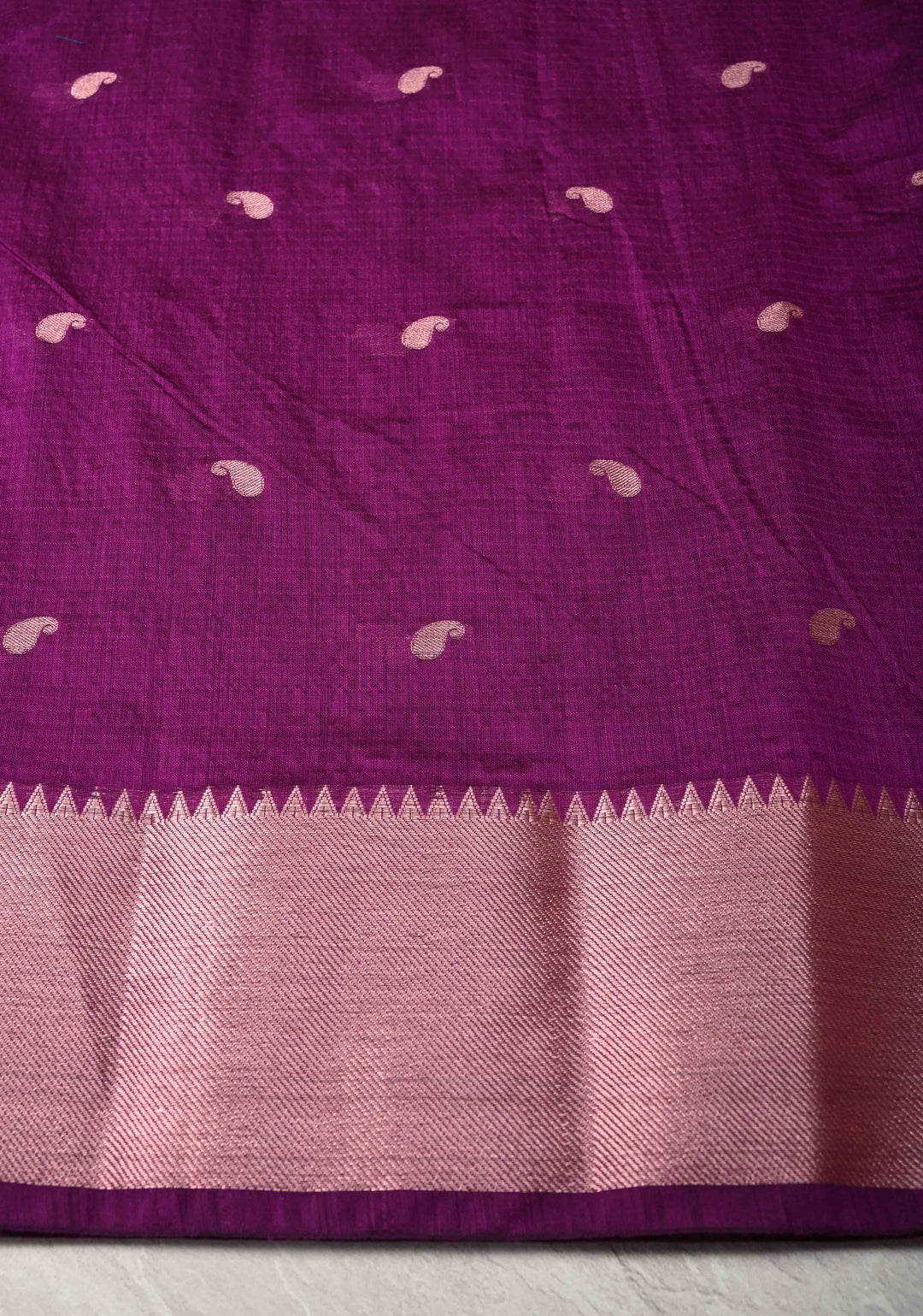 Purple Semi Silk saree with Zari Paisley Buttis and Zari Border