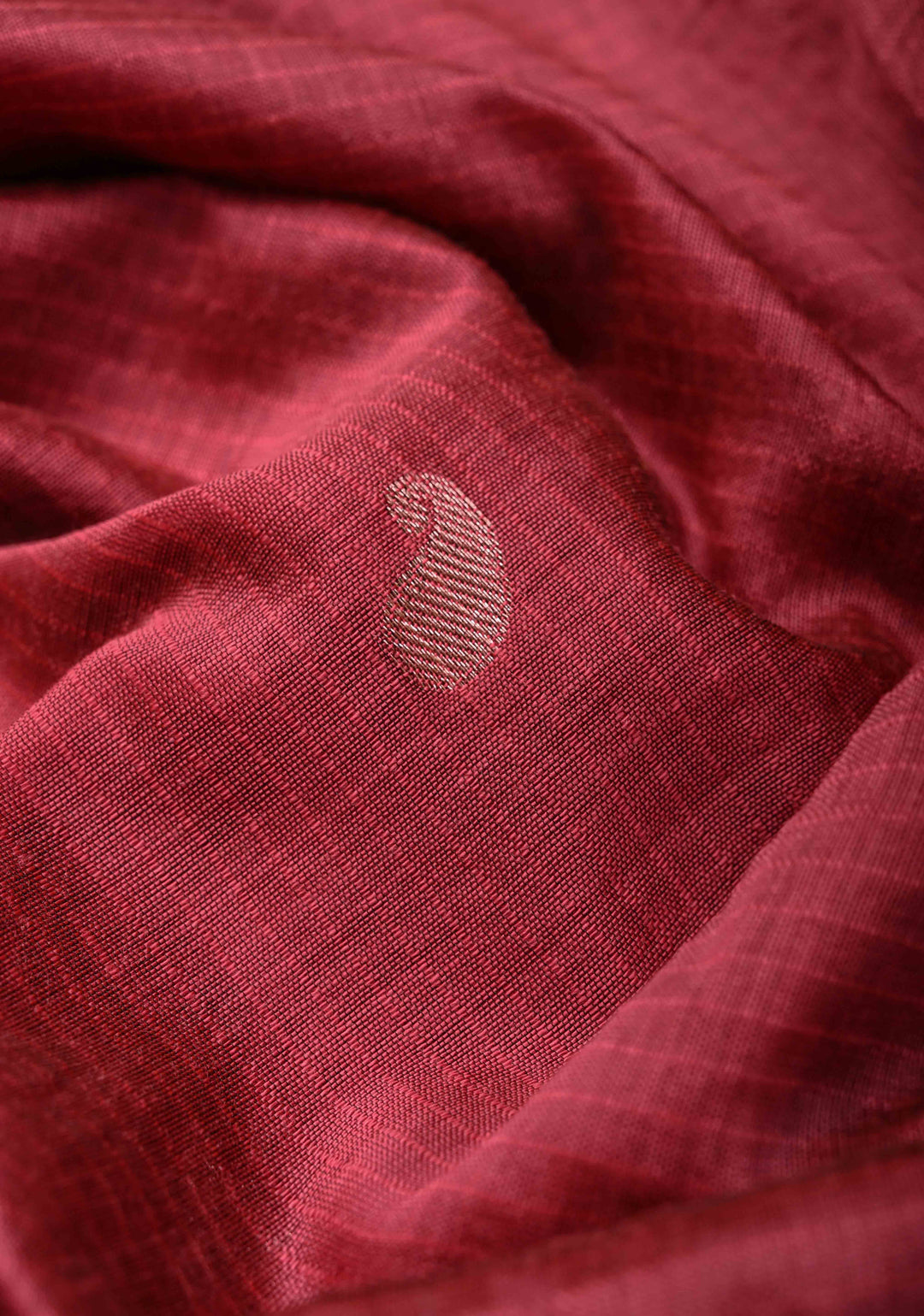 Dark Cherry Pink Semi Silk Saree with Zari Paisley Buttis and Zari Border