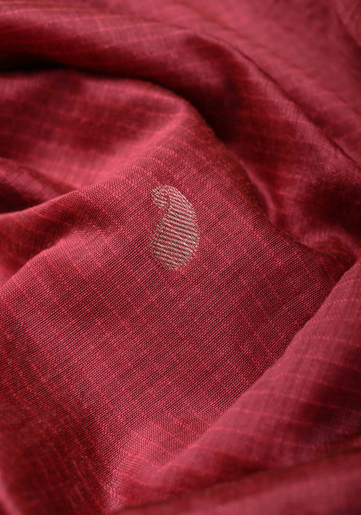 Dark Cherry Pink Semi Silk Saree with Zari Paisley Buttis and Zari Border