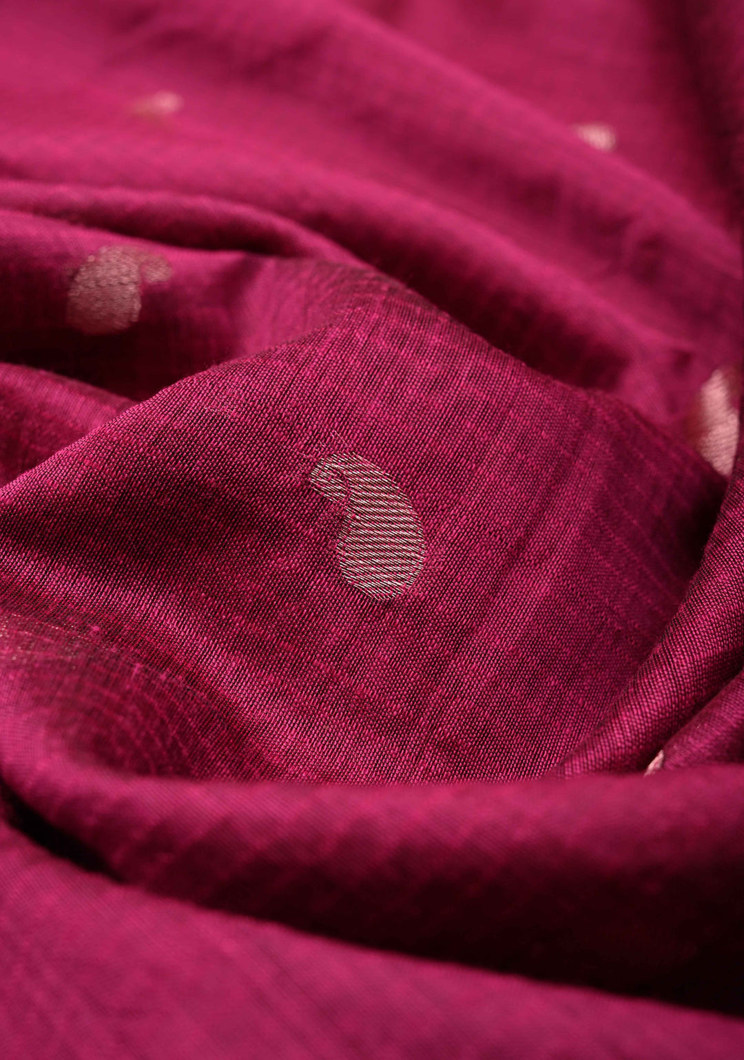 Magenta Semi Silk saree with Zari Paisley Buttis and Zari Border