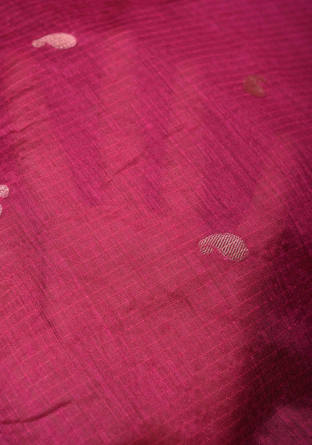 Magenta Semi Silk saree with Zari Paisley Buttis and Zari Border