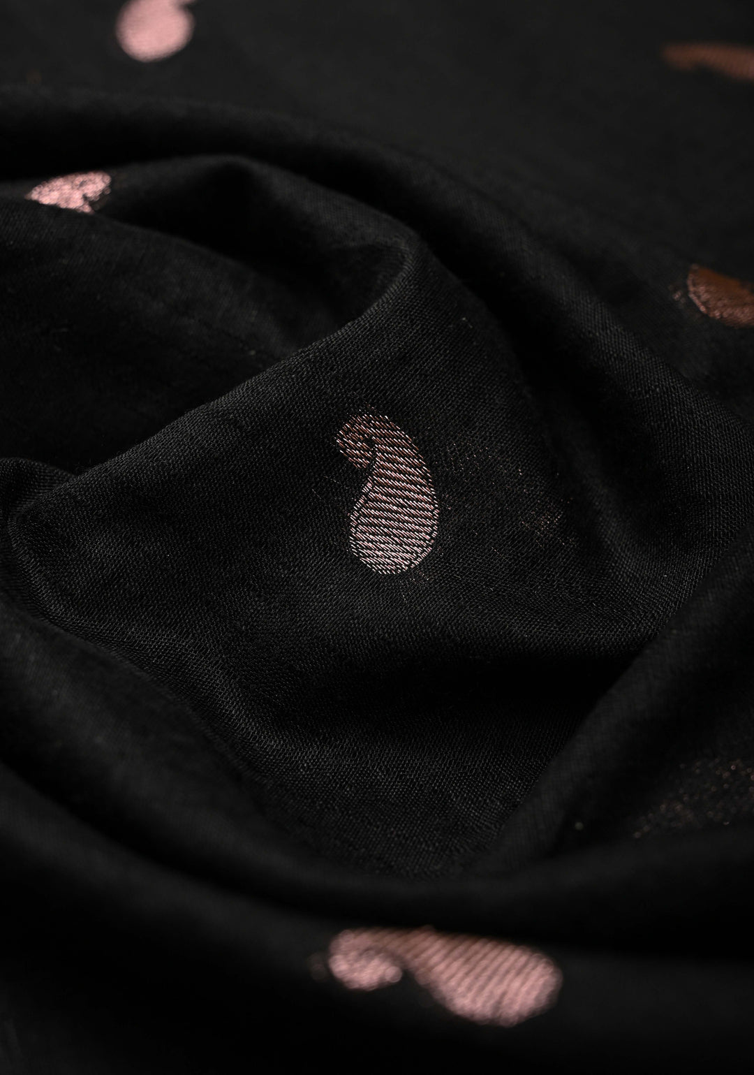 Black Semi Silk saree with Zari Paisley Buttis and Zari Border