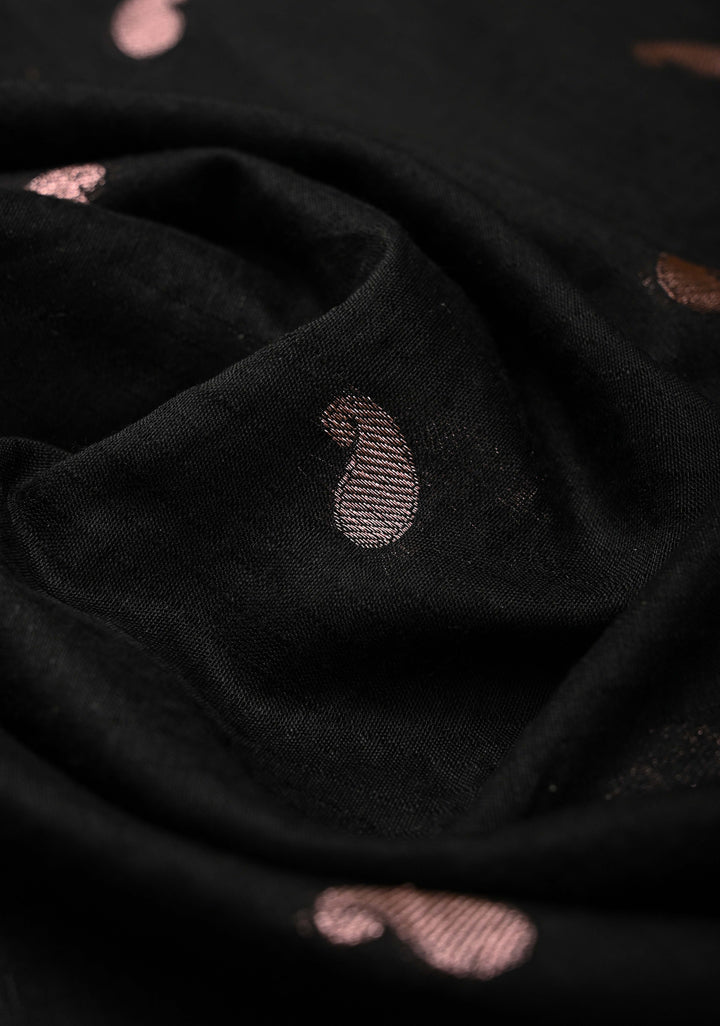 Black Semi Silk saree with Zari Paisley Buttis and Zari Border