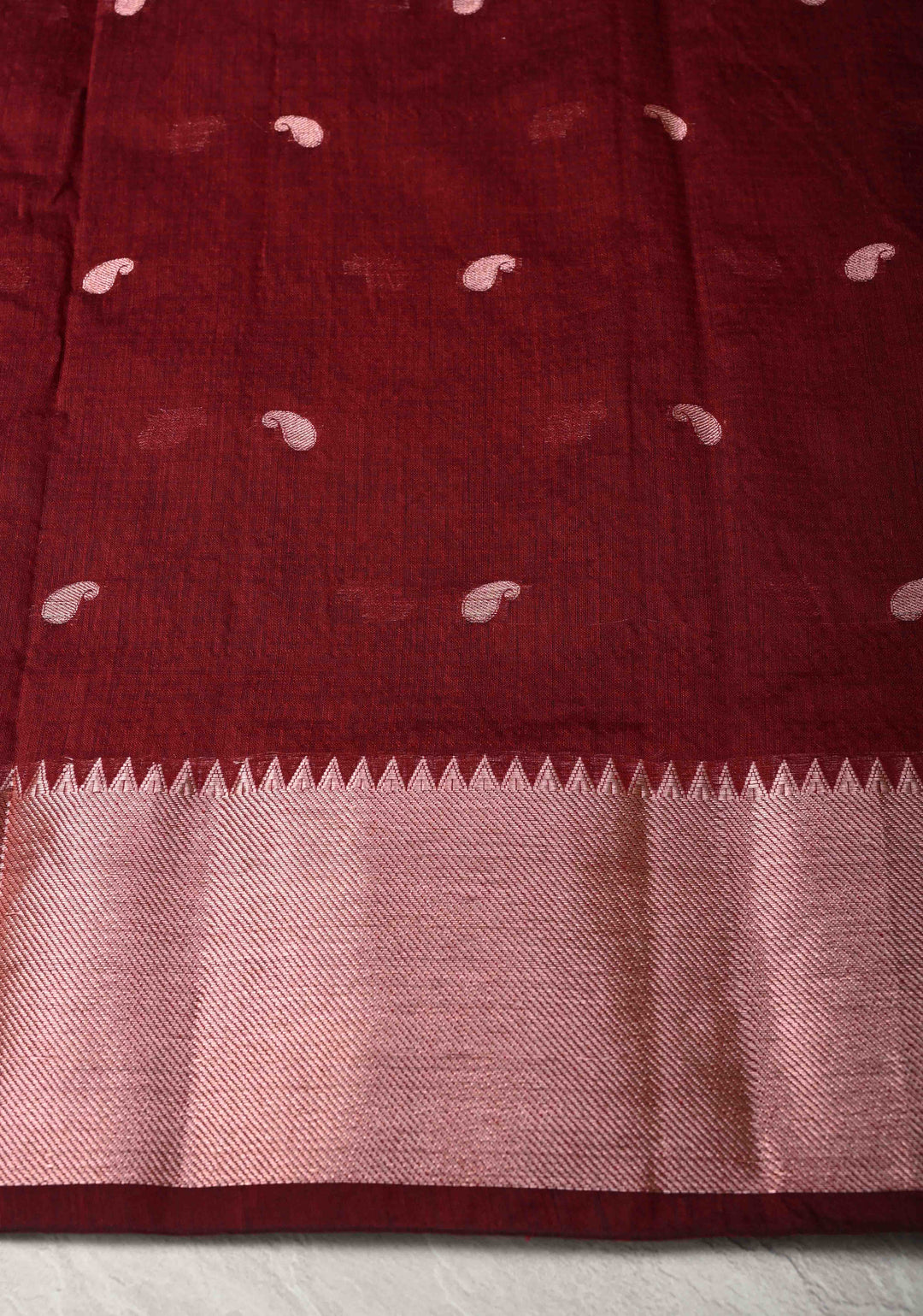 Burgundy Semi Silk Saree with Zari Paisley Buttis and Zari Border