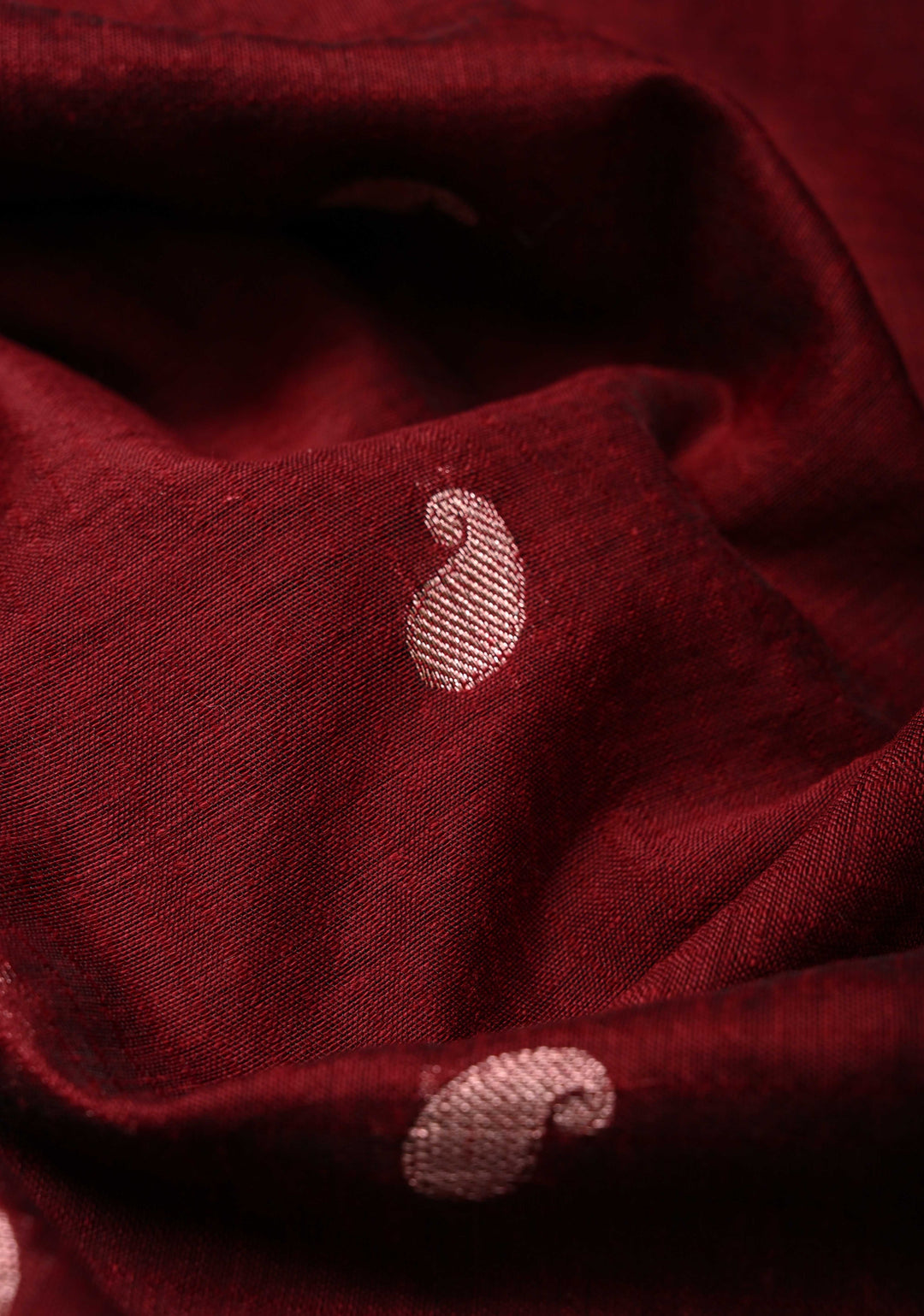 Burgundy Semi Silk Saree with Zari Paisley Buttis and Zari Border