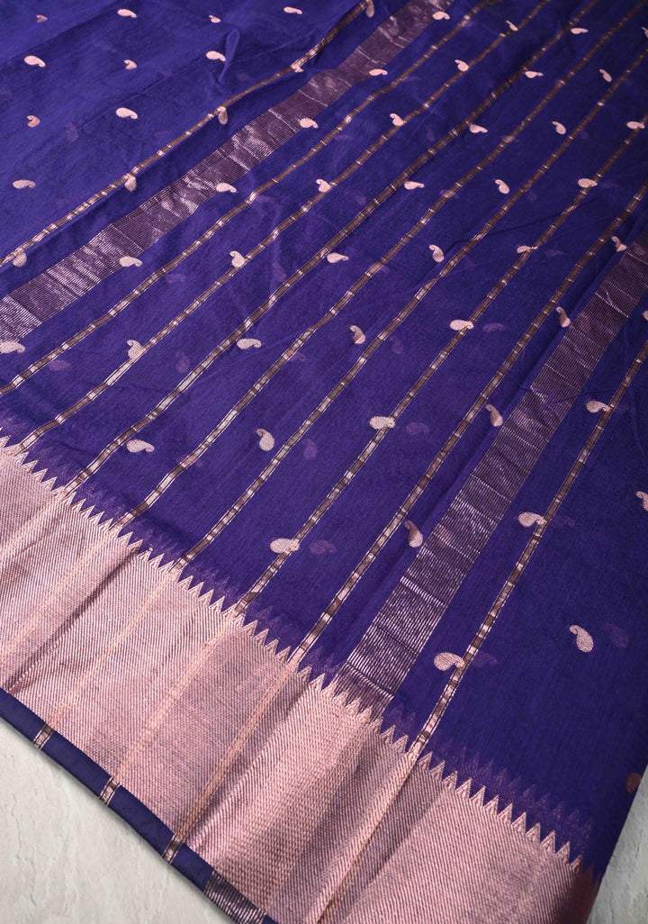 Ink Purple Semi Silk Saree with Zari Paisley Buttis and Zari Border