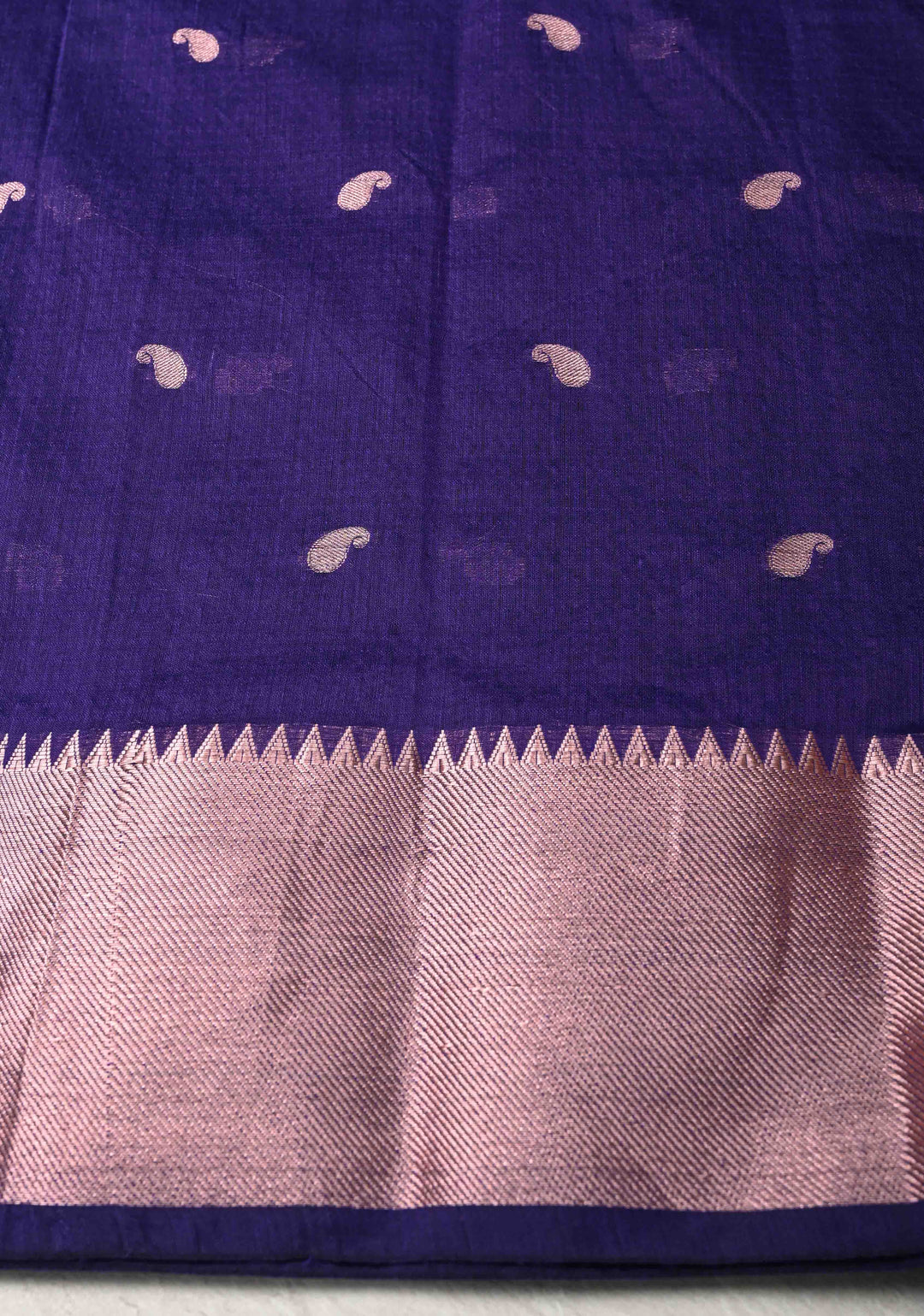 Ink Purple Semi Silk Saree with Zari Paisley Buttis and Zari Border
