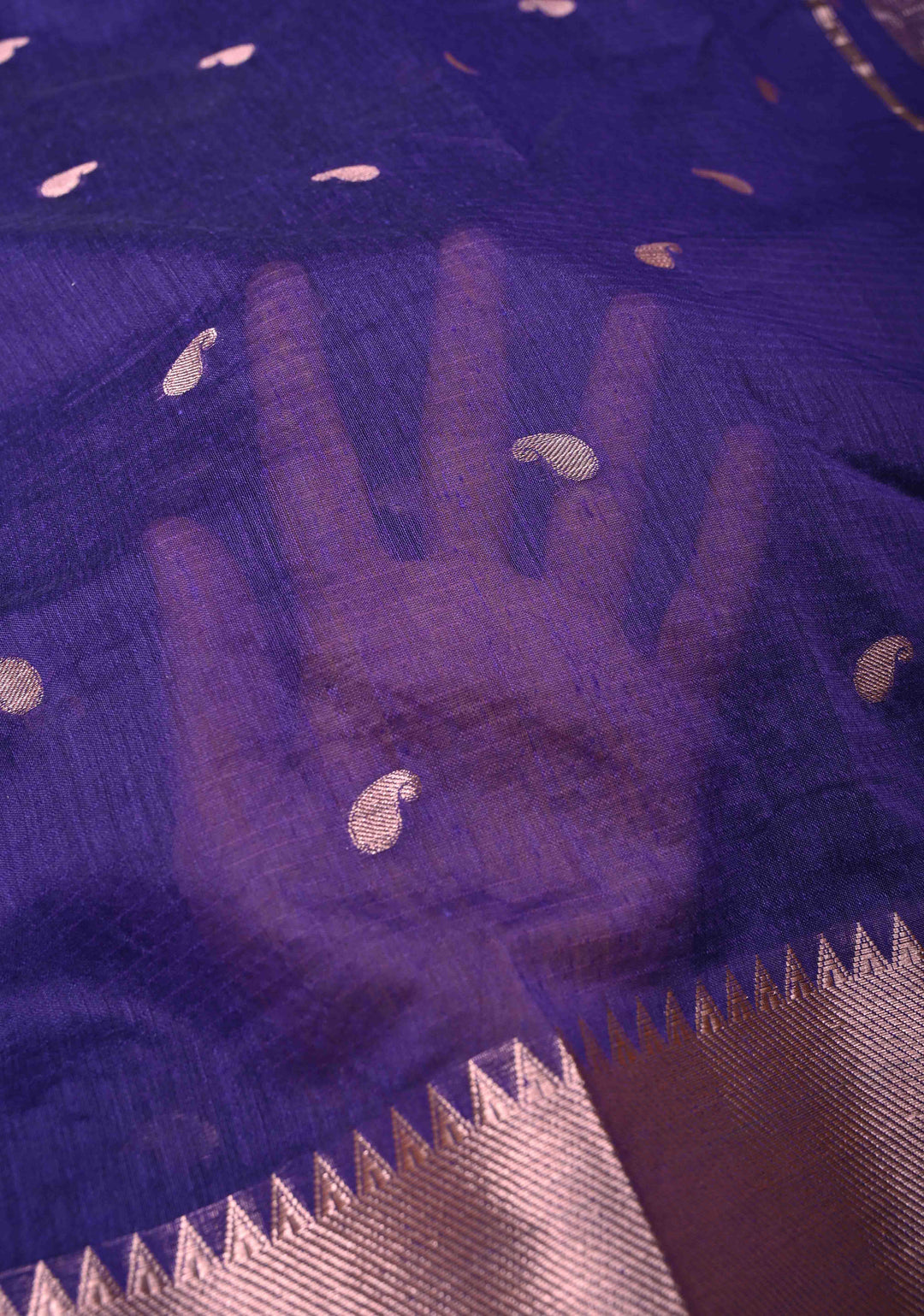 Ink Purple Semi Silk Saree with Zari Paisley Buttis and Zari Border