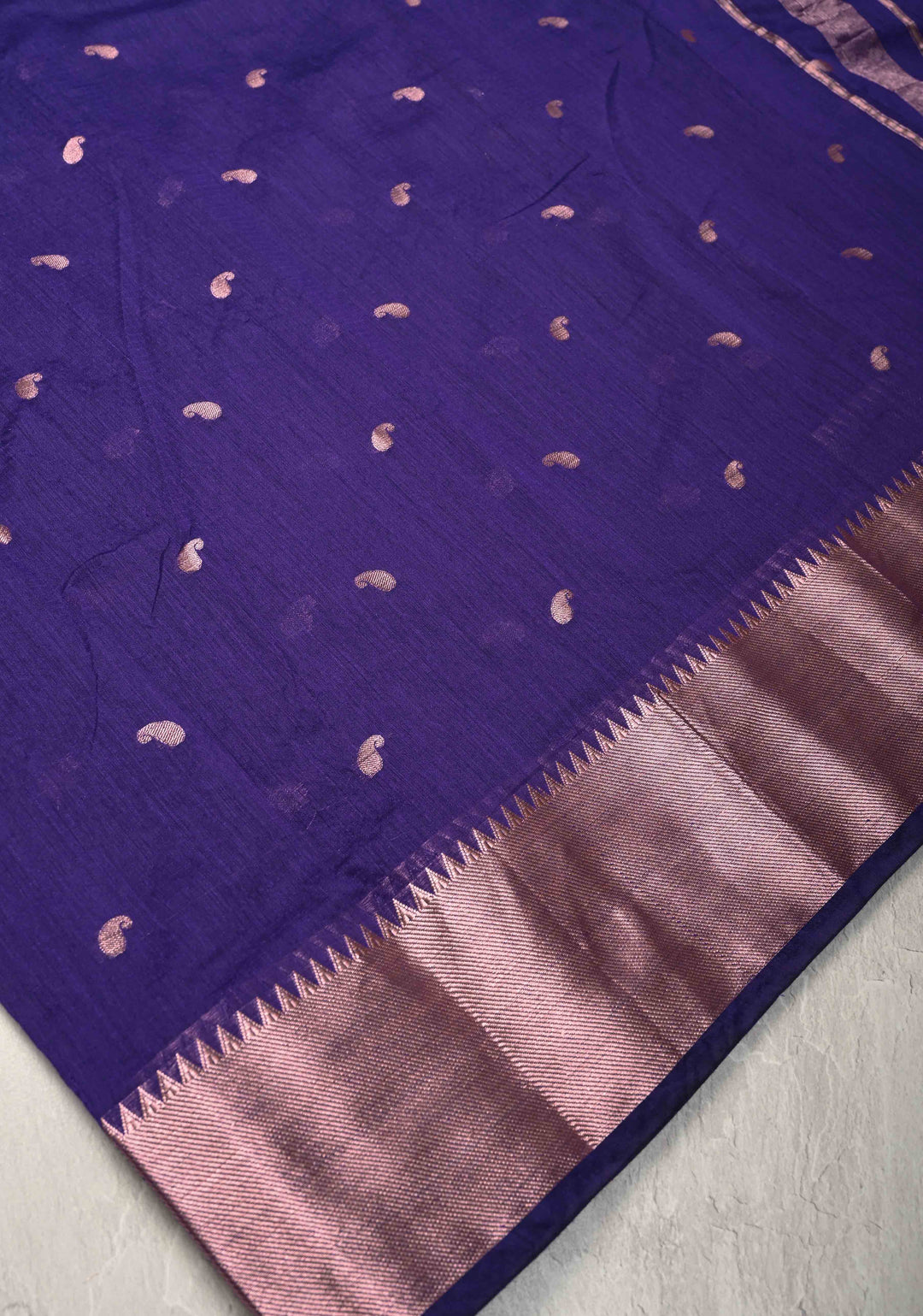 Ink Purple Semi Silk Saree with Zari Paisley Buttis and Zari Border