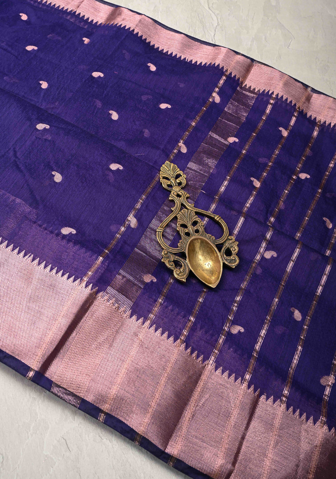 Ink Purple Semi Silk Saree with Zari Paisley Buttis and Zari Border
