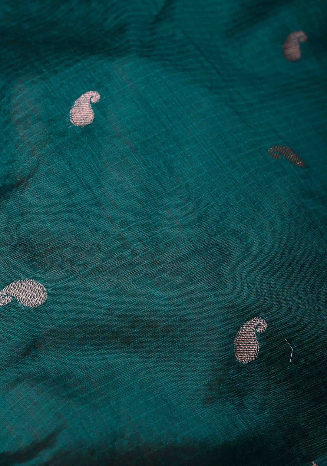 Dark Teal Semi Silk Saree with Zari Paisley Buttis and Zari Border