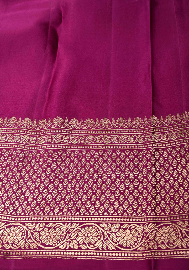 Magenta Banarasi Mashru Silk Saree with Floral Buttas and Zari Border | SILK MARK CERTIFIED