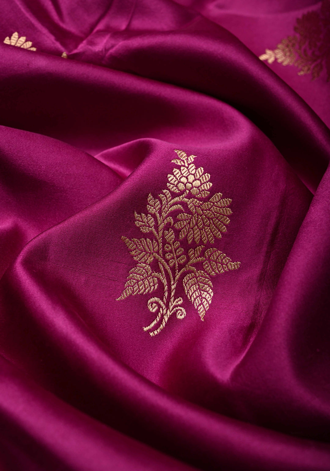 Magenta Banarasi Mashru Silk Saree with Floral Buttas and Zari Border | SILK MARK CERTIFIED