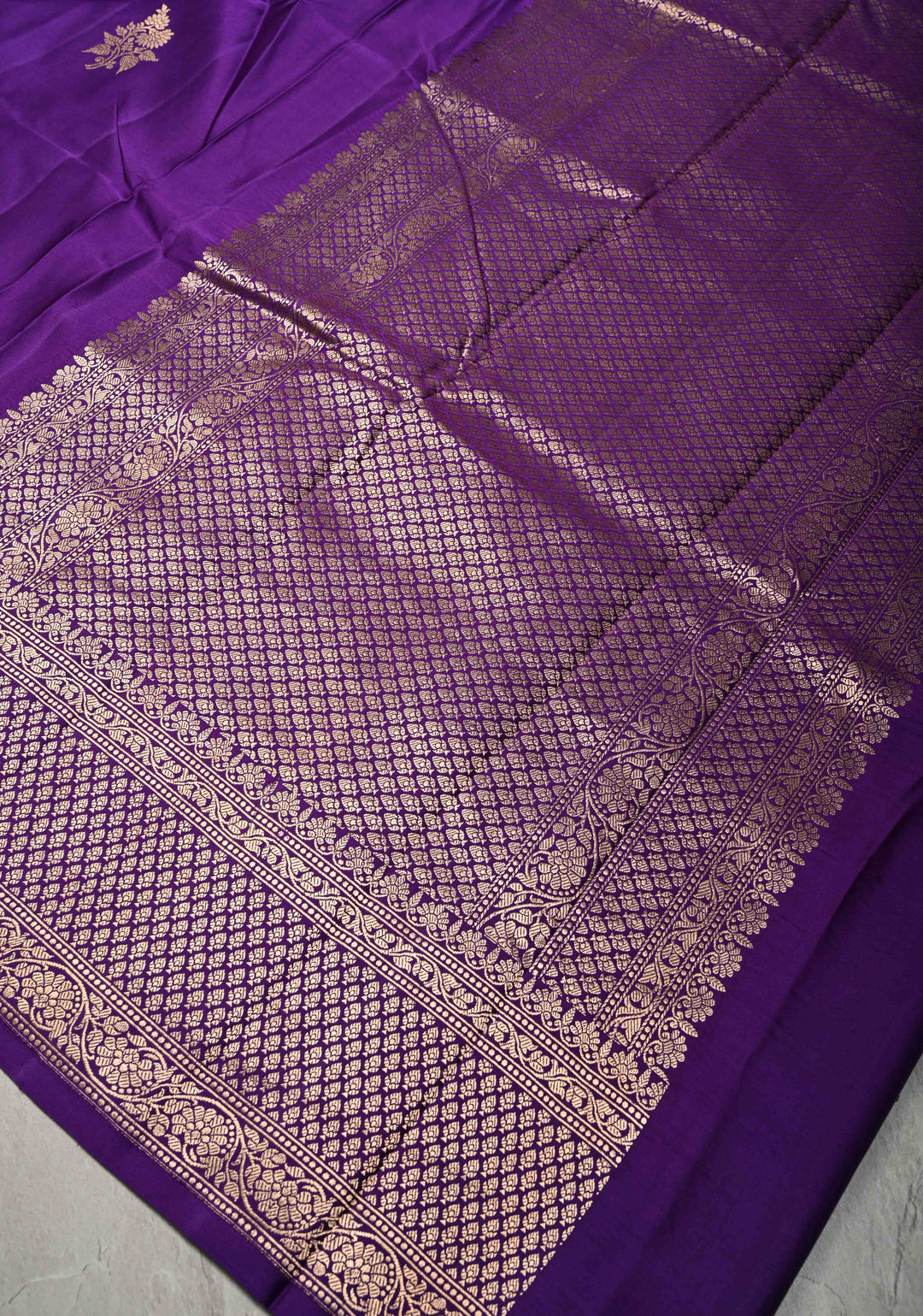 Dark Purple Banarasi Mashru Silk Saree with Floral Buttas and Zari Border | SILK MARK CERTIFIED