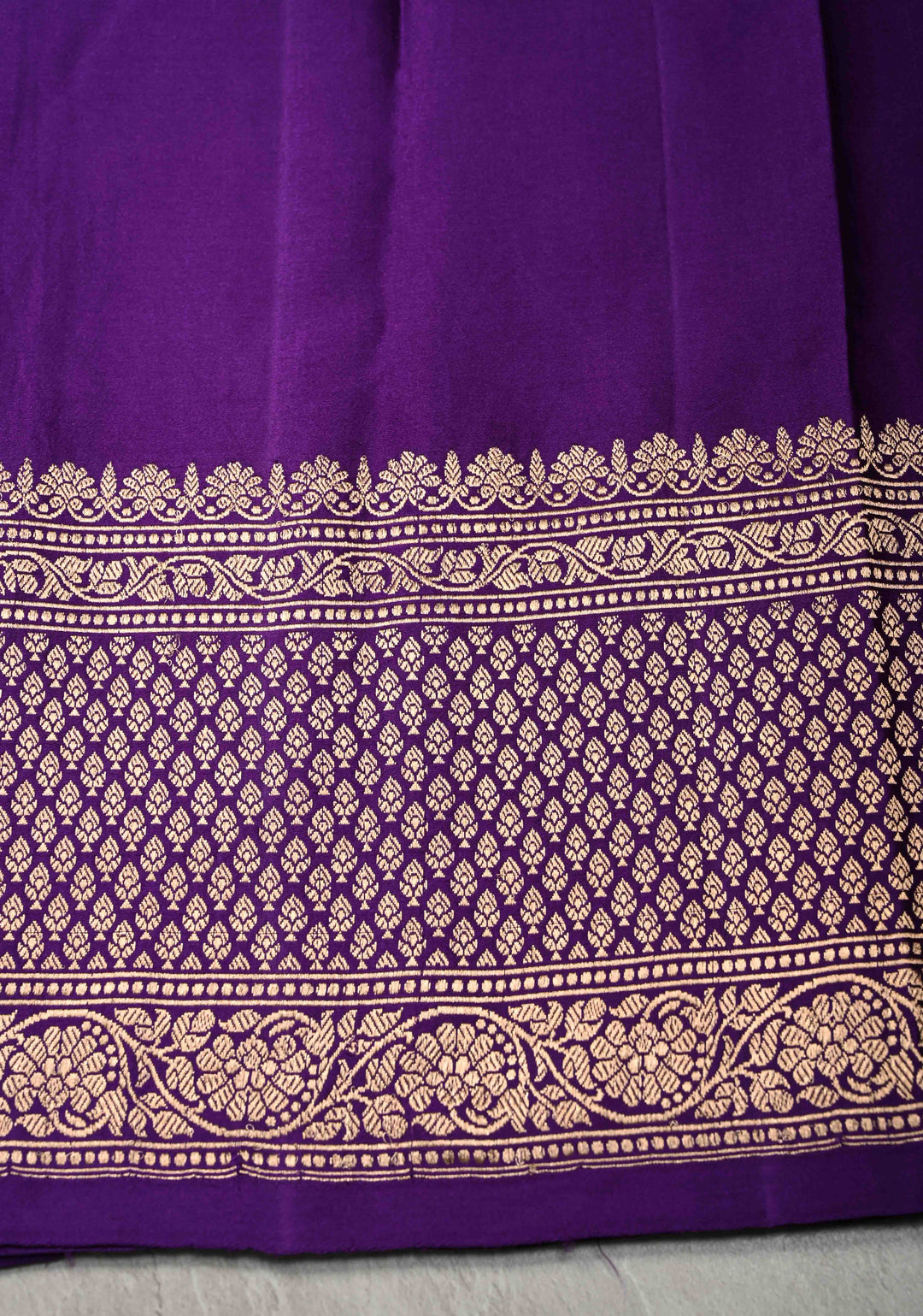 Dark Purple Banarasi Mashru Silk Saree with Floral Buttas and Zari Border | SILK MARK CERTIFIED