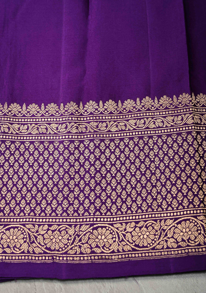 Dark Purple Banarasi Mashru Silk Saree with Floral Buttas and Zari Border | SILK MARK CERTIFIED