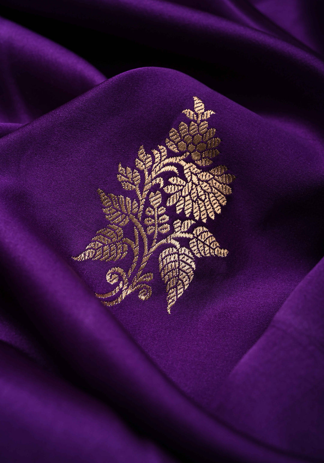 Dark Purple Banarasi Mashru Silk Saree with Floral Buttas and Zari Border | SILK MARK CERTIFIED
