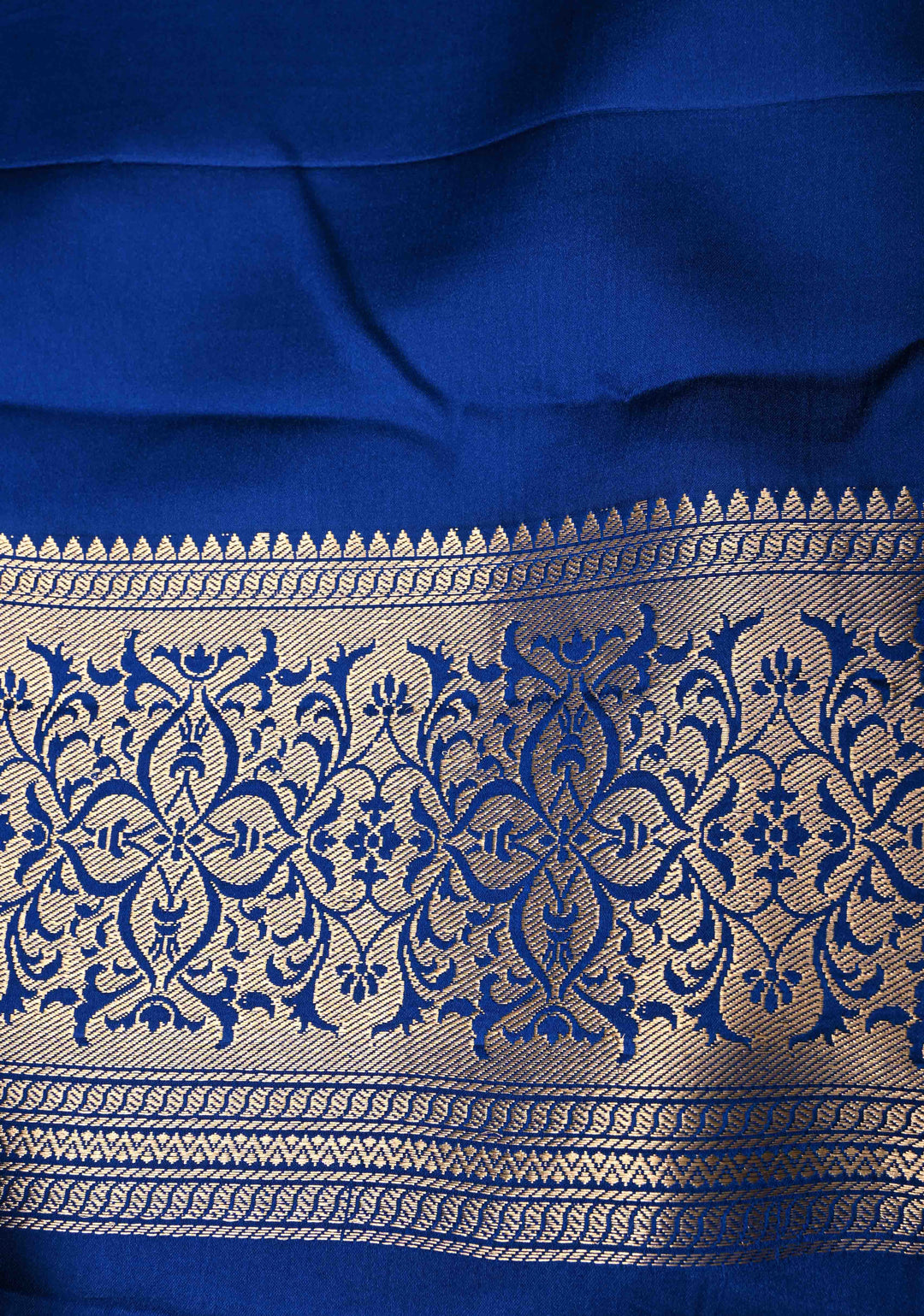 Royal Blue Banarasi Mashru Silk Saree with Sona Rupa Floral Buttas and Zari Border | SILK MARK CERTIFIED