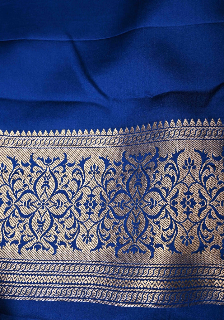 Royal Blue Banarasi Mashru Silk Saree with Sona Rupa Floral Buttas and Zari Border | SILK MARK CERTIFIED
