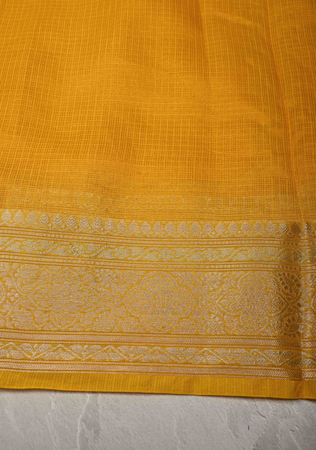 Yellow Kota Doria Tissue Cotton Saree with Sona Rupa Zari Border