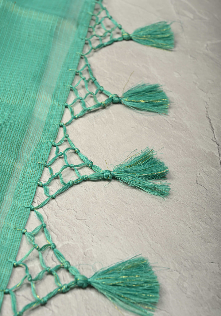 Sea Green Kota Doria Tissue Cotton Saree with Sona Rupa Zari Border