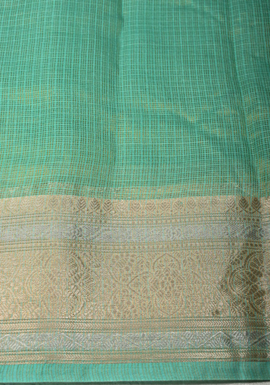 Sea Green Kota Doria Tissue Cotton Saree with Sona Rupa Zari Border