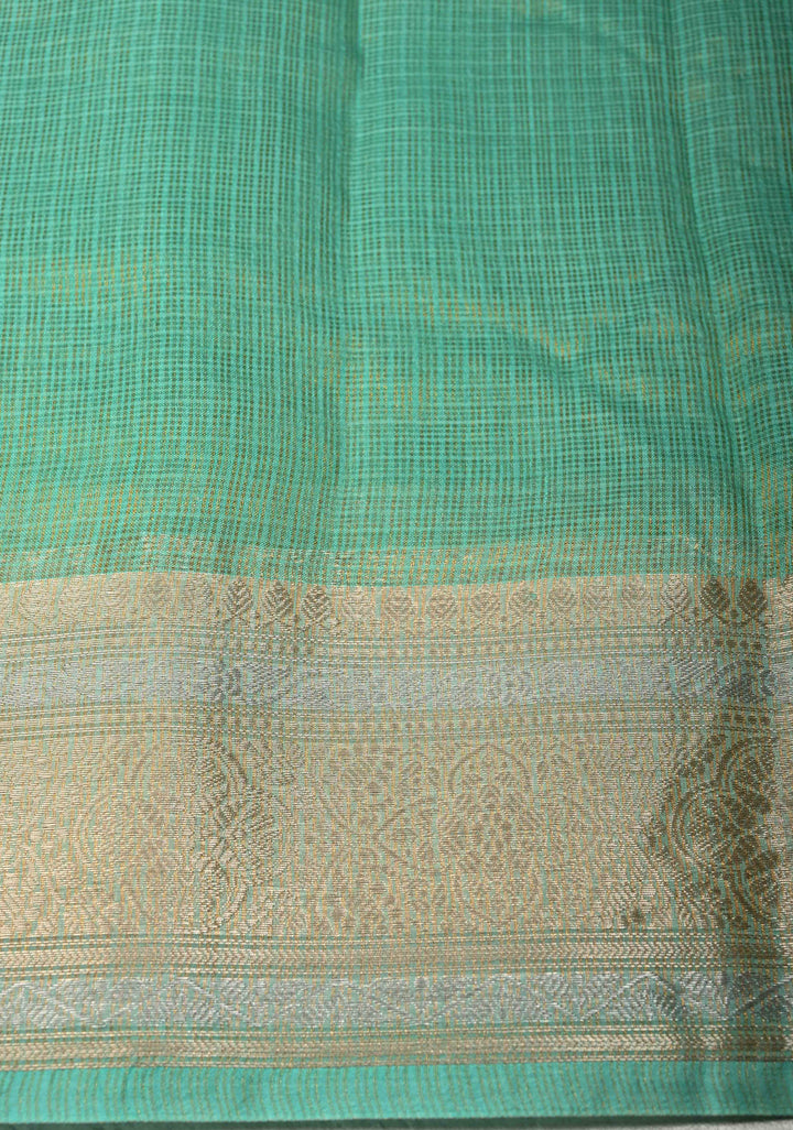 Sea Green Kota Doria Tissue Cotton Saree with Sona Rupa Zari Border
