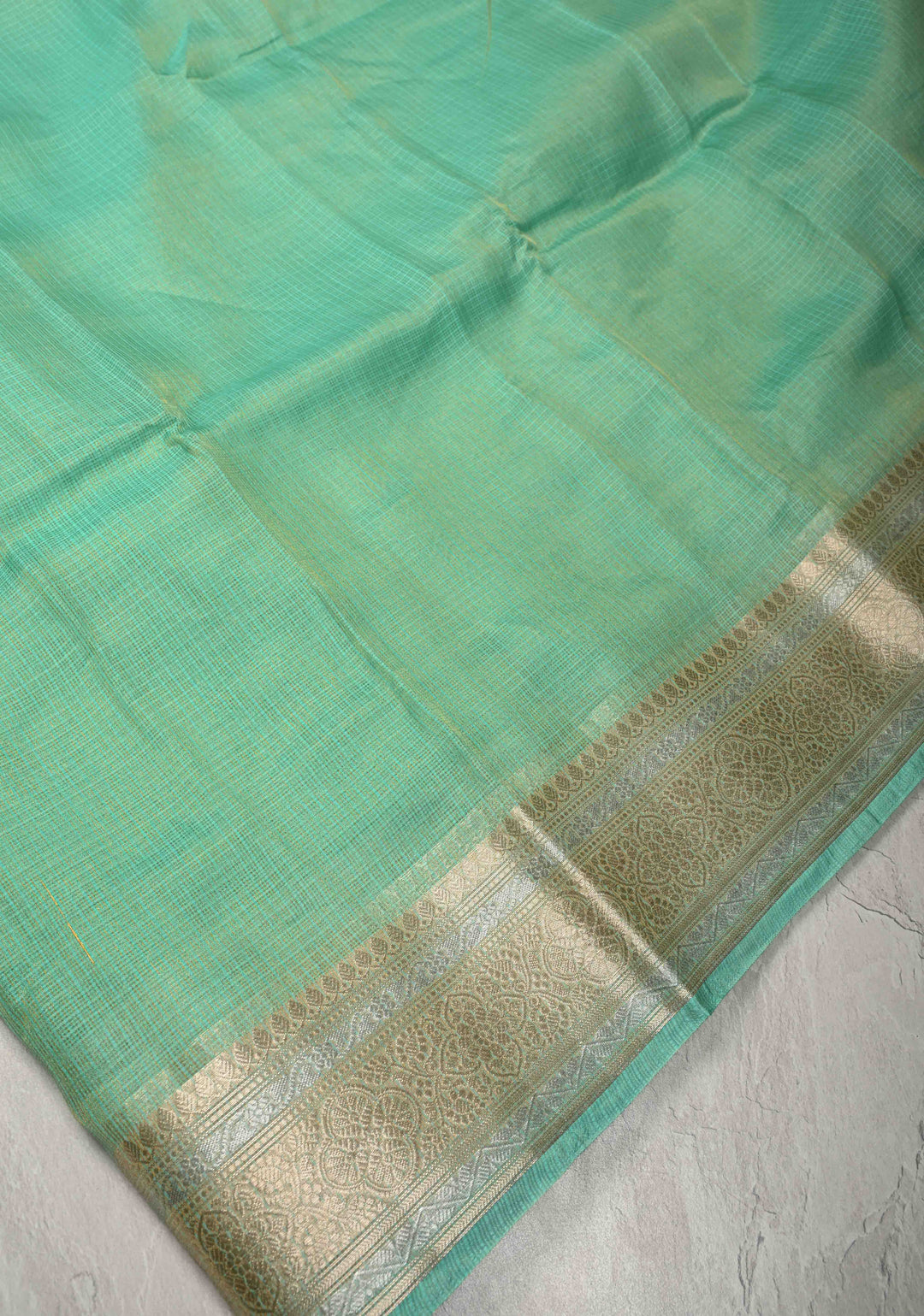 Sea Green Kota Doria Tissue Cotton Saree with Sona Rupa Zari Border
