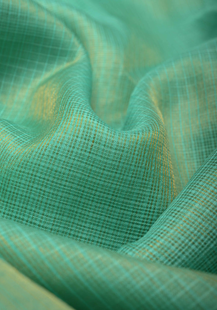 Sea Green Kota Doria Tissue Cotton Saree with Sona Rupa Zari Border