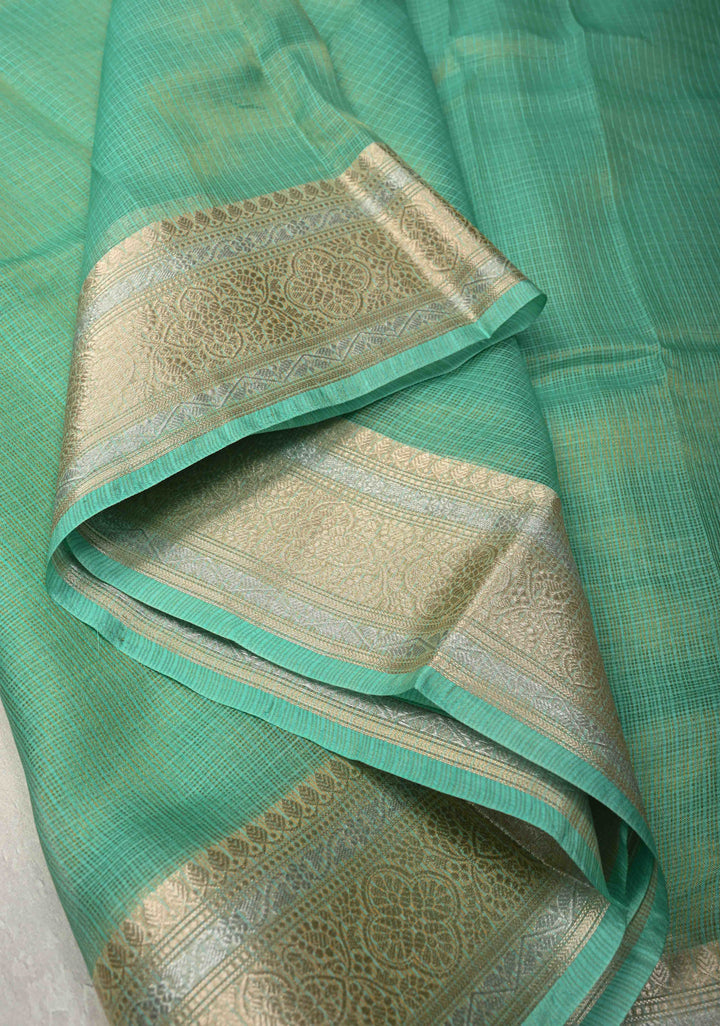 Sea Green Kota Doria Tissue Cotton Saree with Sona Rupa Zari Border