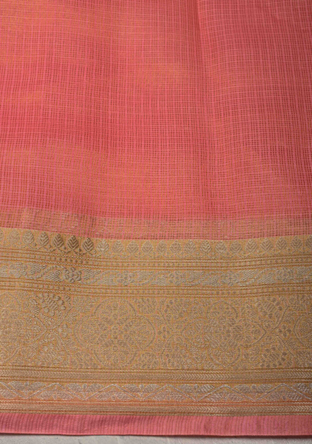 Salmon Pink Kota Doria Tissue Cotton Saree with Sona Rupa Zari Border