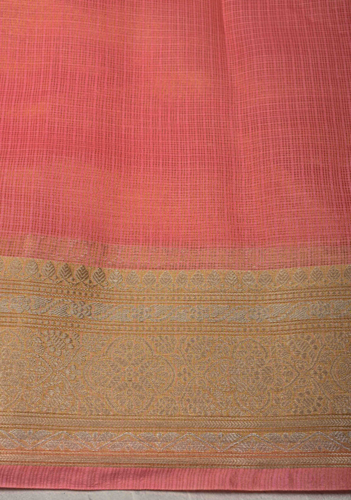 Salmon Pink Kota Doria Tissue Cotton Saree with Sona Rupa Zari Border