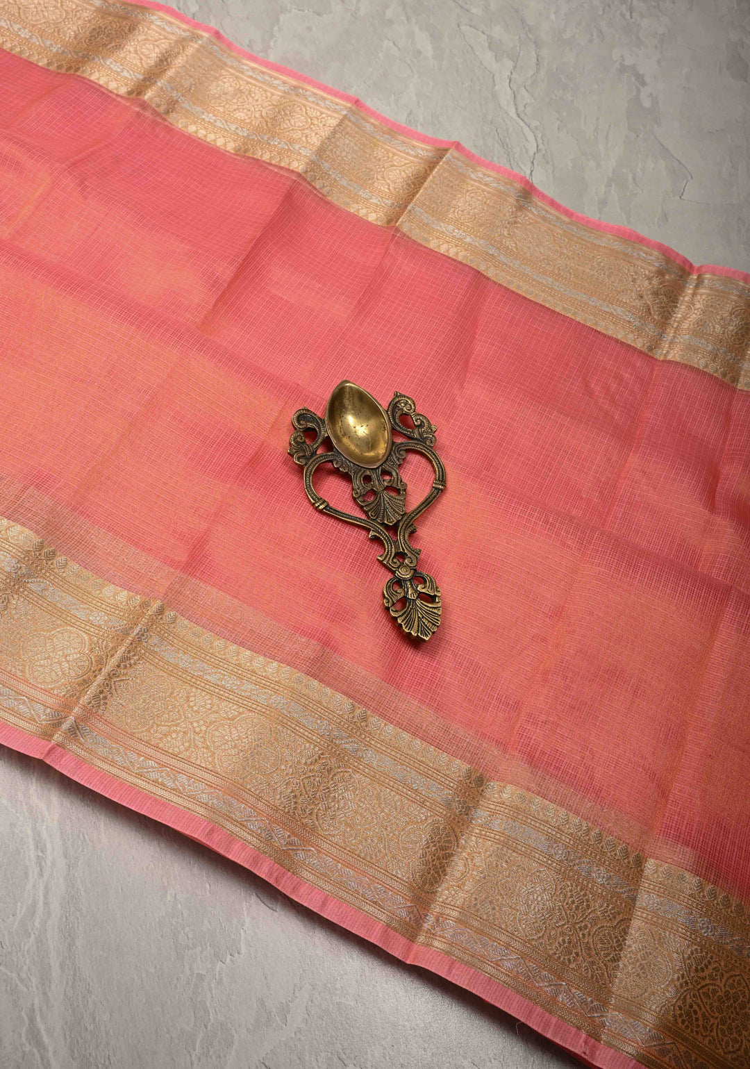 Salmon Pink Kota Doria Tissue Cotton Saree with Sona Rupa Zari Border