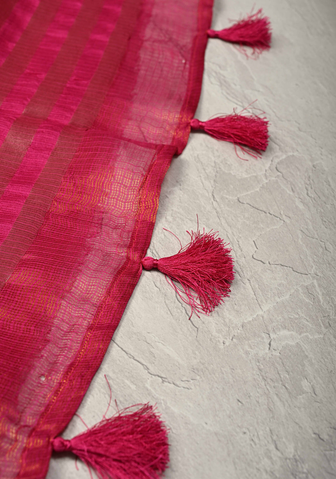 Bright Pink Kota Doria Tissue Cotton Saree with Sona Rupa Zari Border