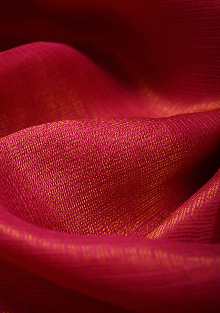 Bright Pink Kota Doria Tissue Cotton Saree with Sona Rupa Zari Border