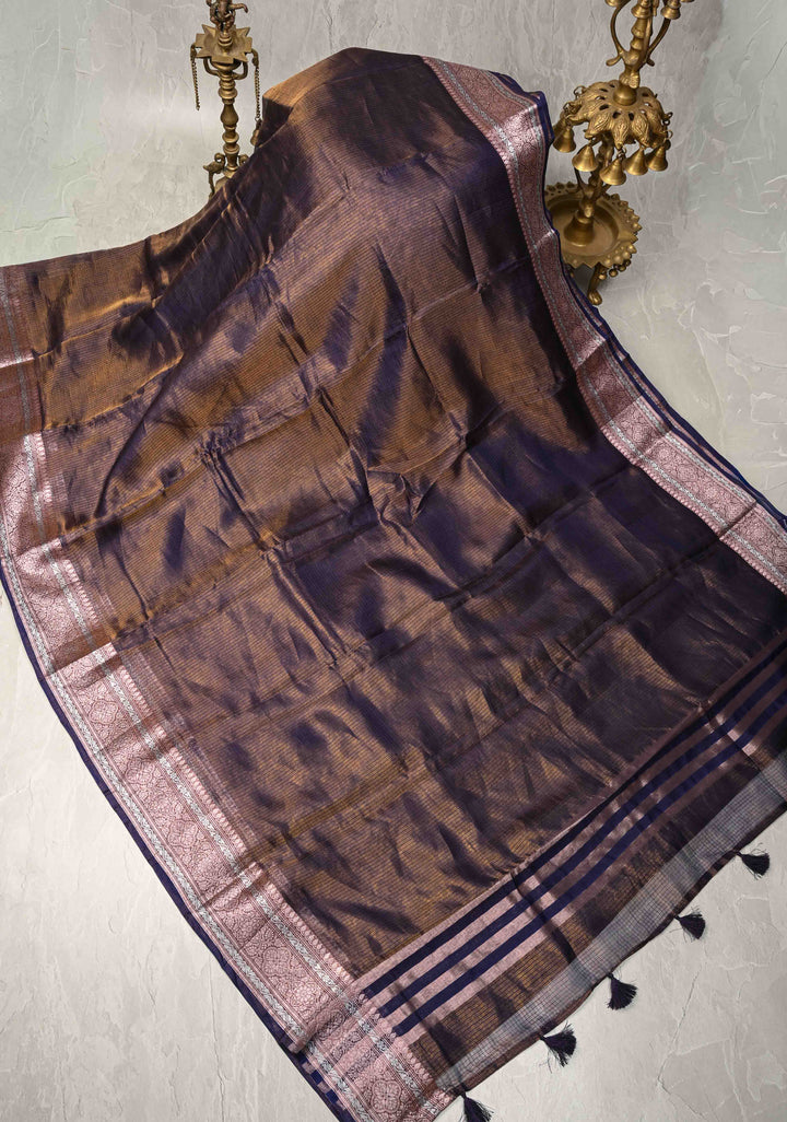 Blue Kota Doria Tissue Cotton Saree with Sona Rupa Zari Border