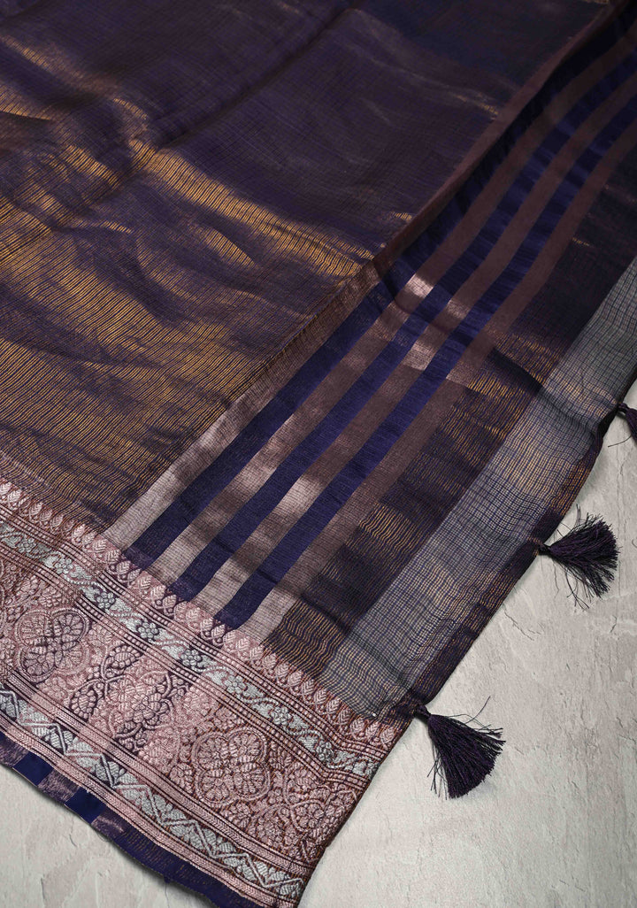 Blue Kota Doria Tissue Cotton Saree with Sona Rupa Zari Border