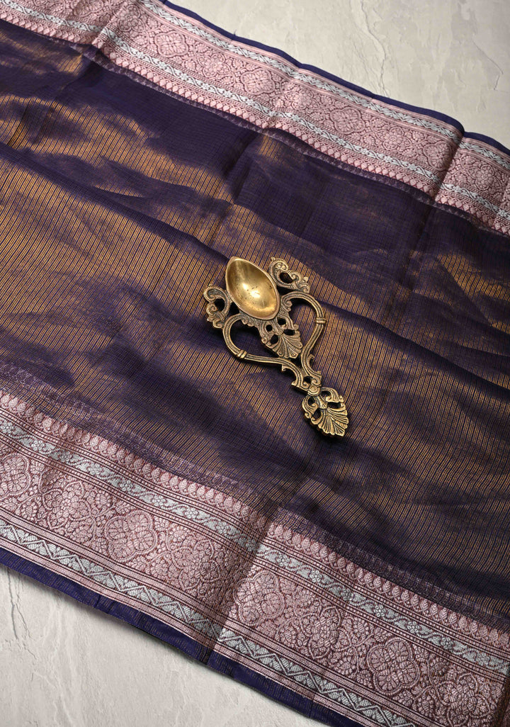 Blue Kota Doria Tissue Cotton Saree with Sona Rupa Zari Border