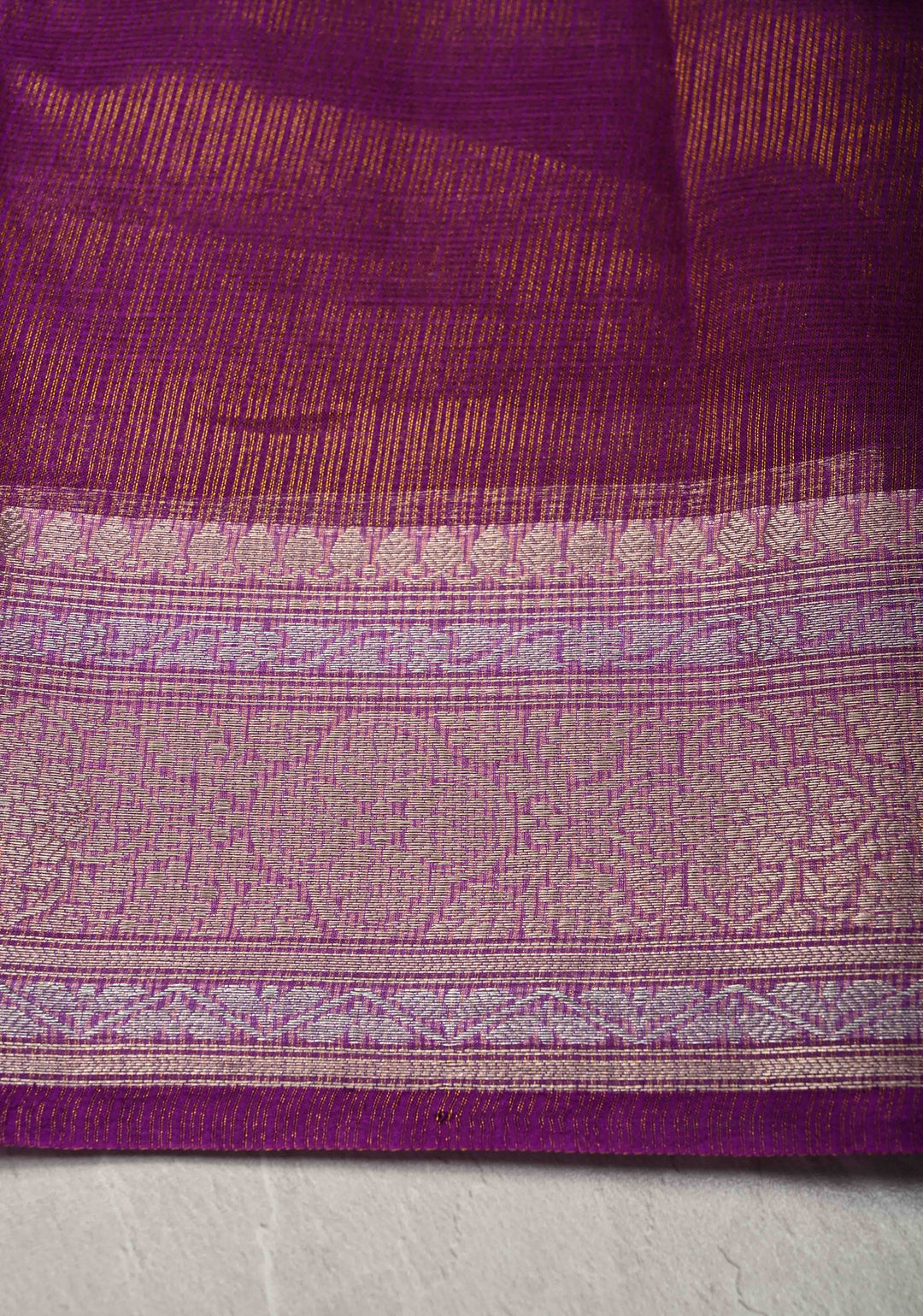 Purple Kota Doria Tissue Cotton Saree with Sona Rupa Zari Border