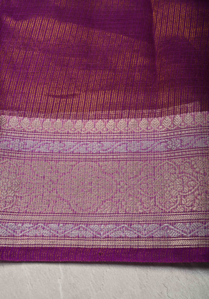 Purple Kota Doria Tissue Cotton Saree with Sona Rupa Zari Border