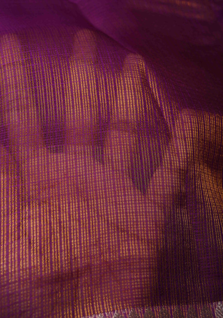 Purple Kota Doria Tissue Cotton Saree with Sona Rupa Zari Border
