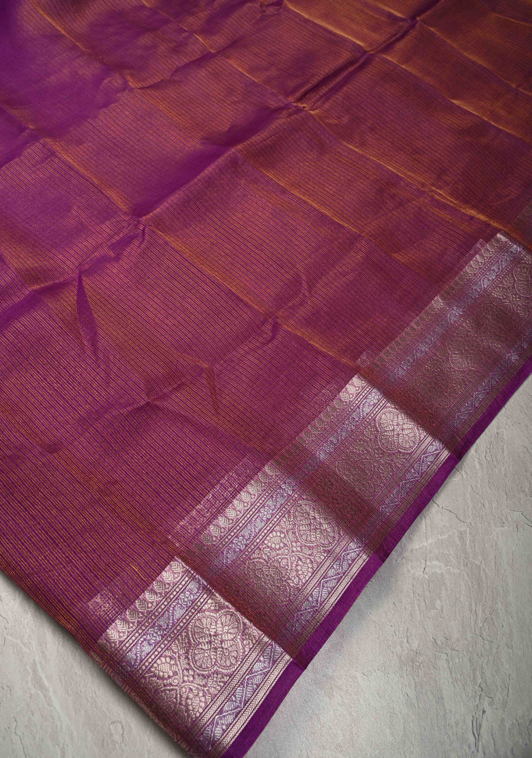 Purple Kota Doria Tissue Cotton Saree with Sona Rupa Zari Border