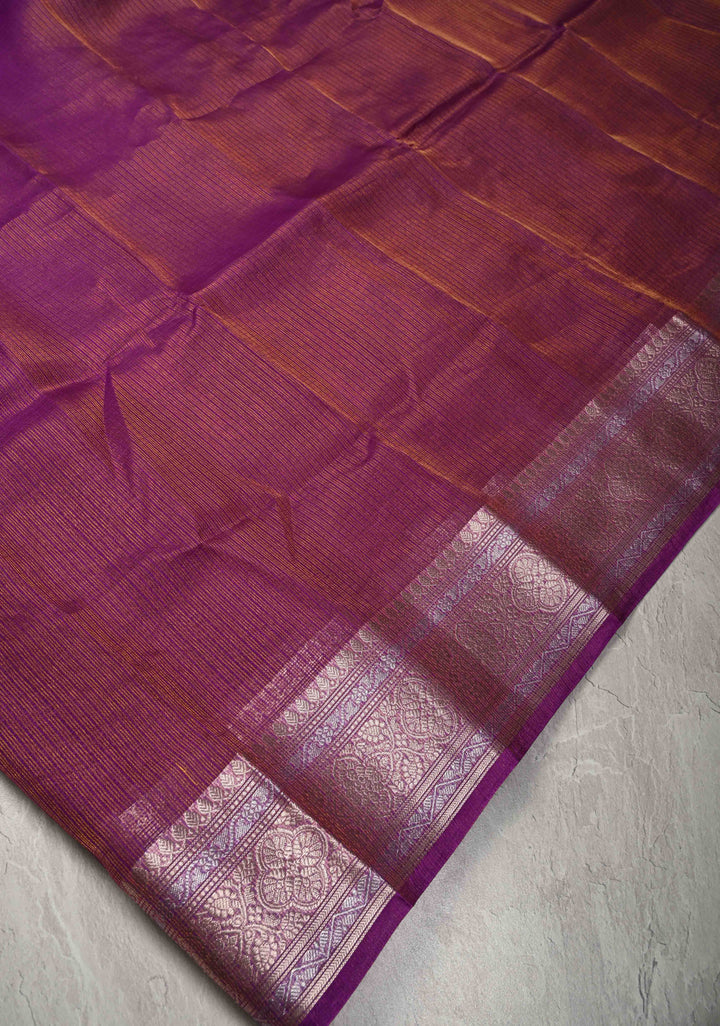 Purple Kota Doria Tissue Cotton Saree with Sona Rupa Zari Border
