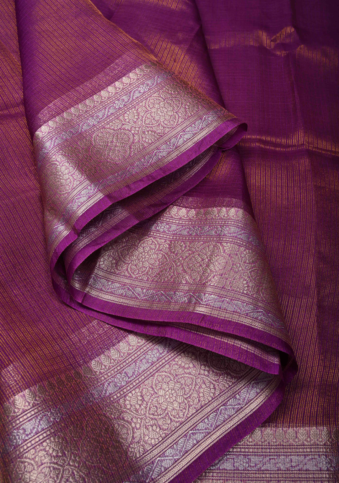 Purple Kota Doria Tissue Cotton Saree with Sona Rupa Zari Border
