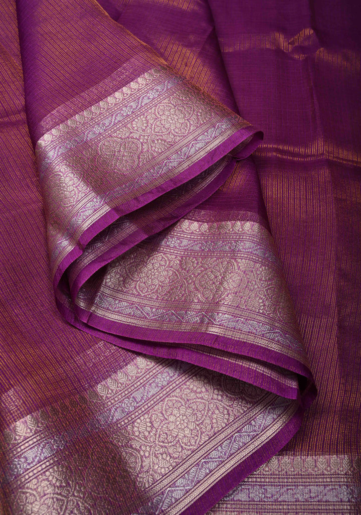 Purple Kota Doria Tissue Cotton Saree with Sona Rupa Zari Border