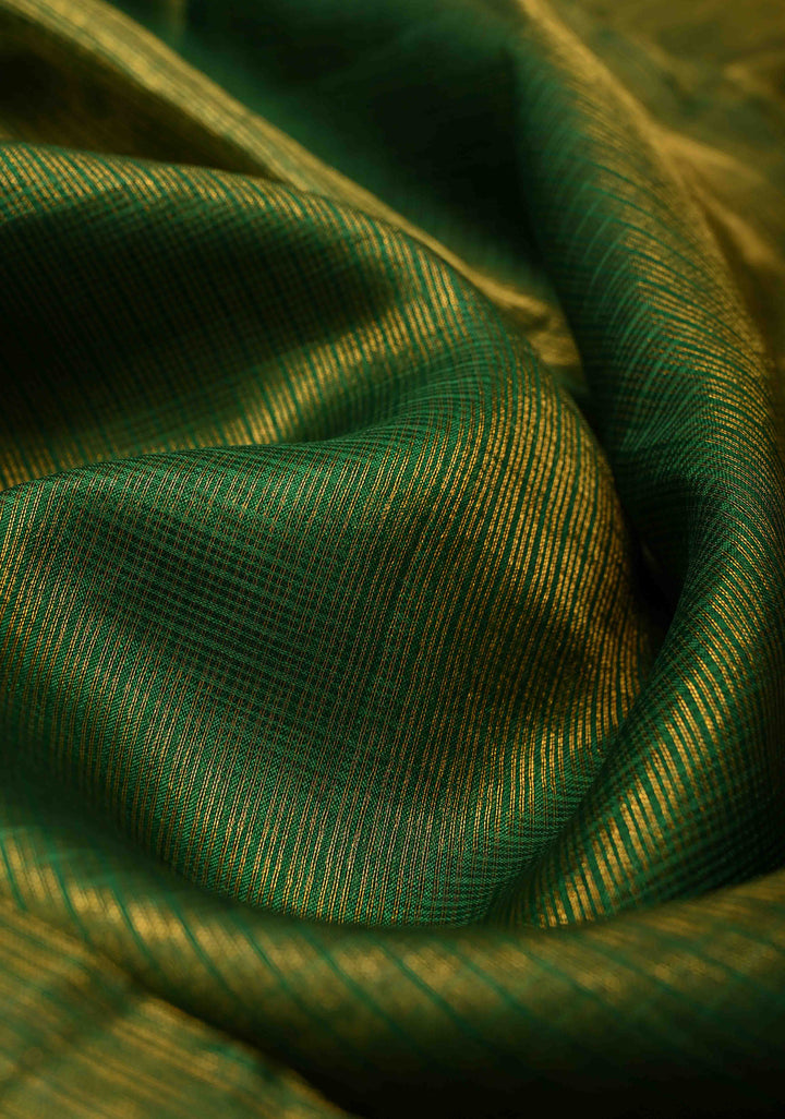 Irish Green Kota Doria Tissue Cotton Saree with Sona Rupa Zari Border