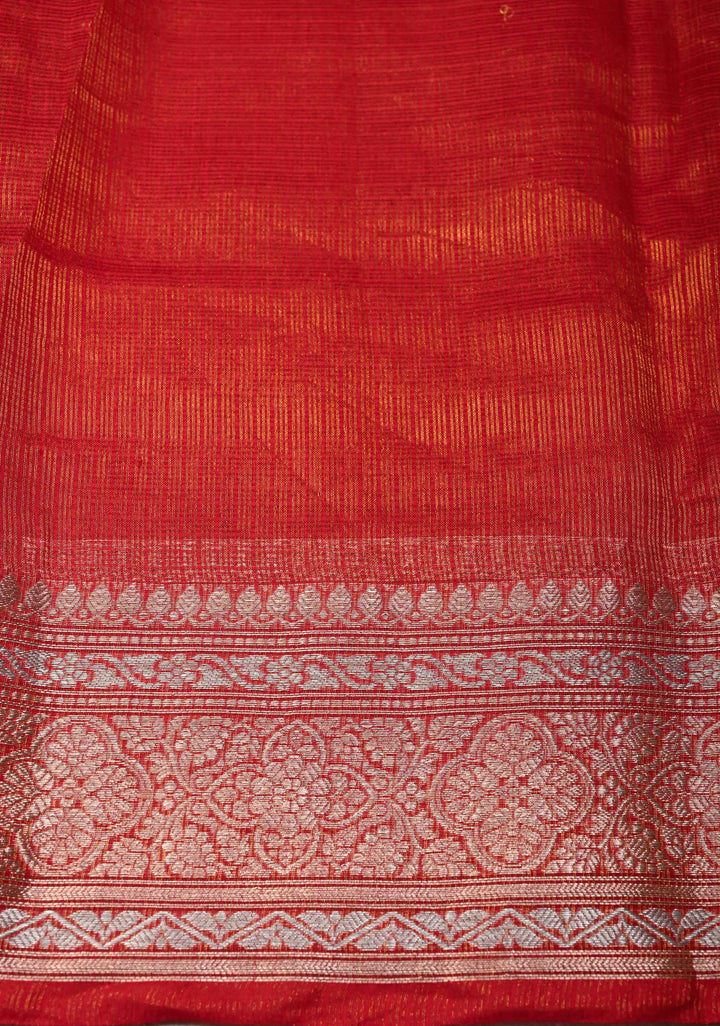 Red Kota Doria Tissue Cotton Saree with Sona Rupa Zari Border