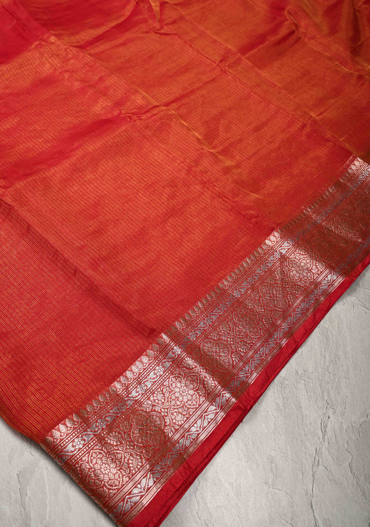 Red Kota Doria Tissue Cotton Saree with Sona Rupa Zari Border