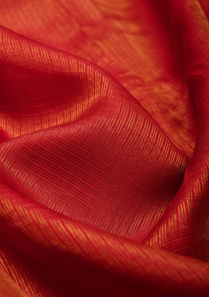 Red Kota Doria Tissue Cotton Saree with Sona Rupa Zari Border