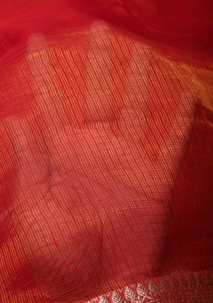 Red Kota Doria Tissue Cotton Saree with Sona Rupa Zari Border